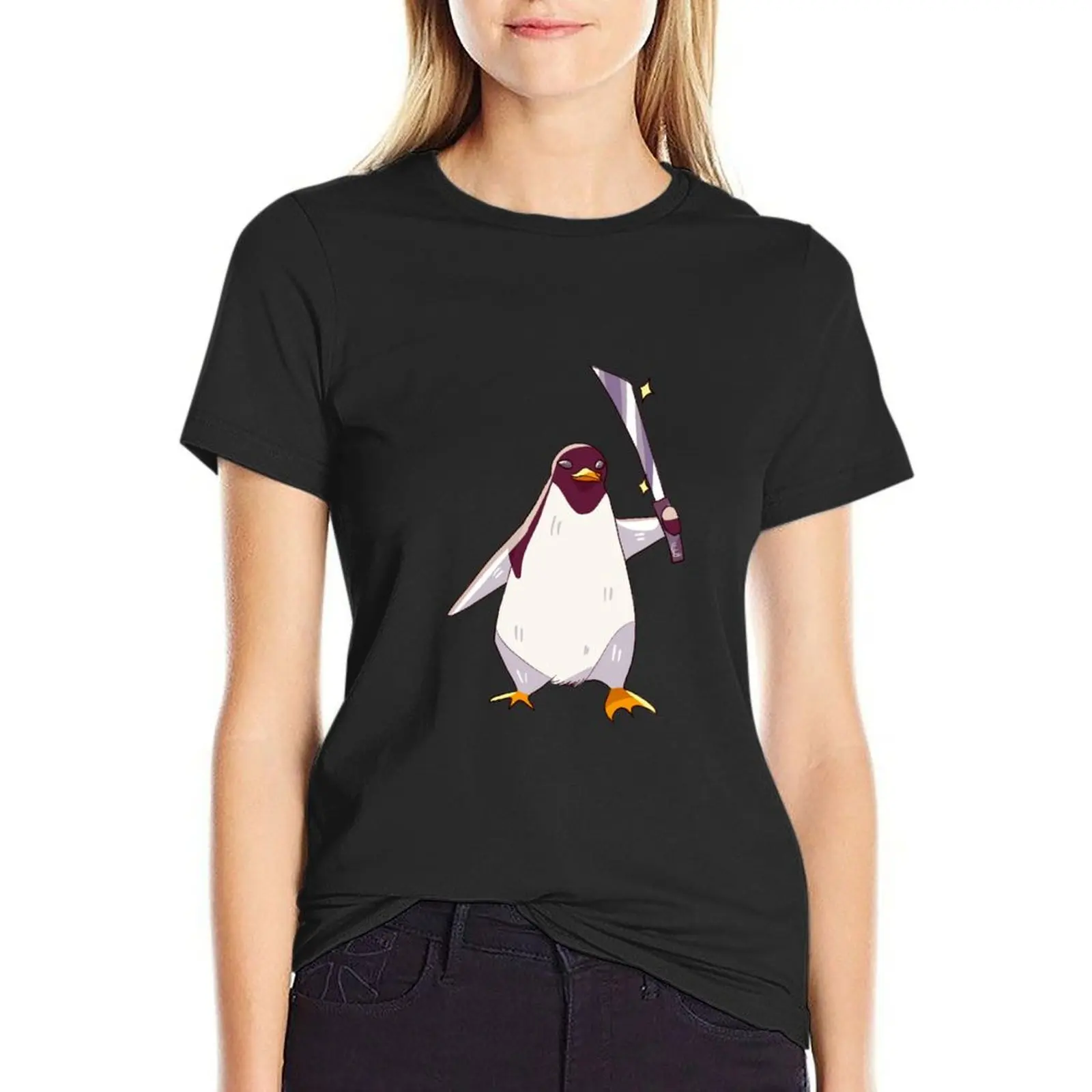 Penguin with machete T-Shirt animal print shirt for girls tees oversized summer tops white t shirts for Women