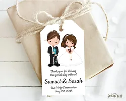 Twins First Communion Tags, Communion Thank You Tags, Boy & Girl . Personalized Communion Favor Tags