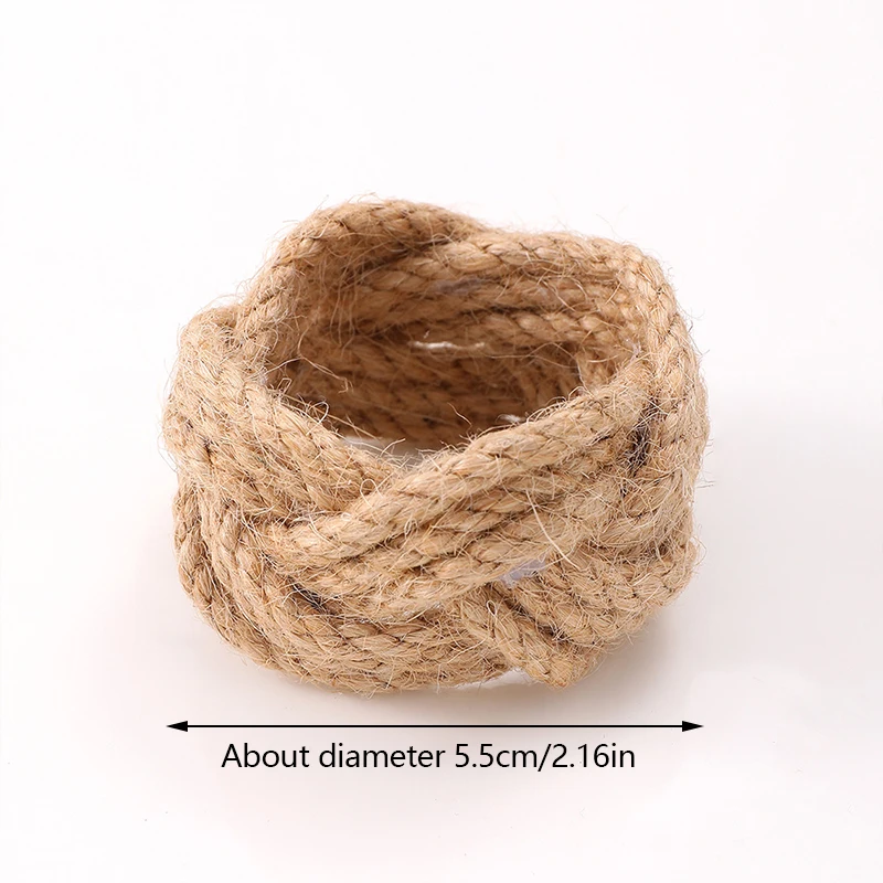 Natural Hemp Rope Napkin Ring Handmade Woven Jute Napkin Buckle Hotel Dinner Towel Linen Holder Christmas Party Table Decoration