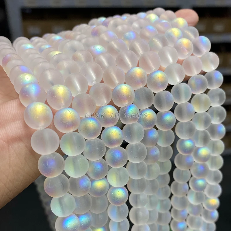 5 Pcs/lot Matte Aurora Crystal Glass Beads Round Frosted Aura Bead AB Shiny Moonstone For Jewelry Making Diy Necklace Bracelet