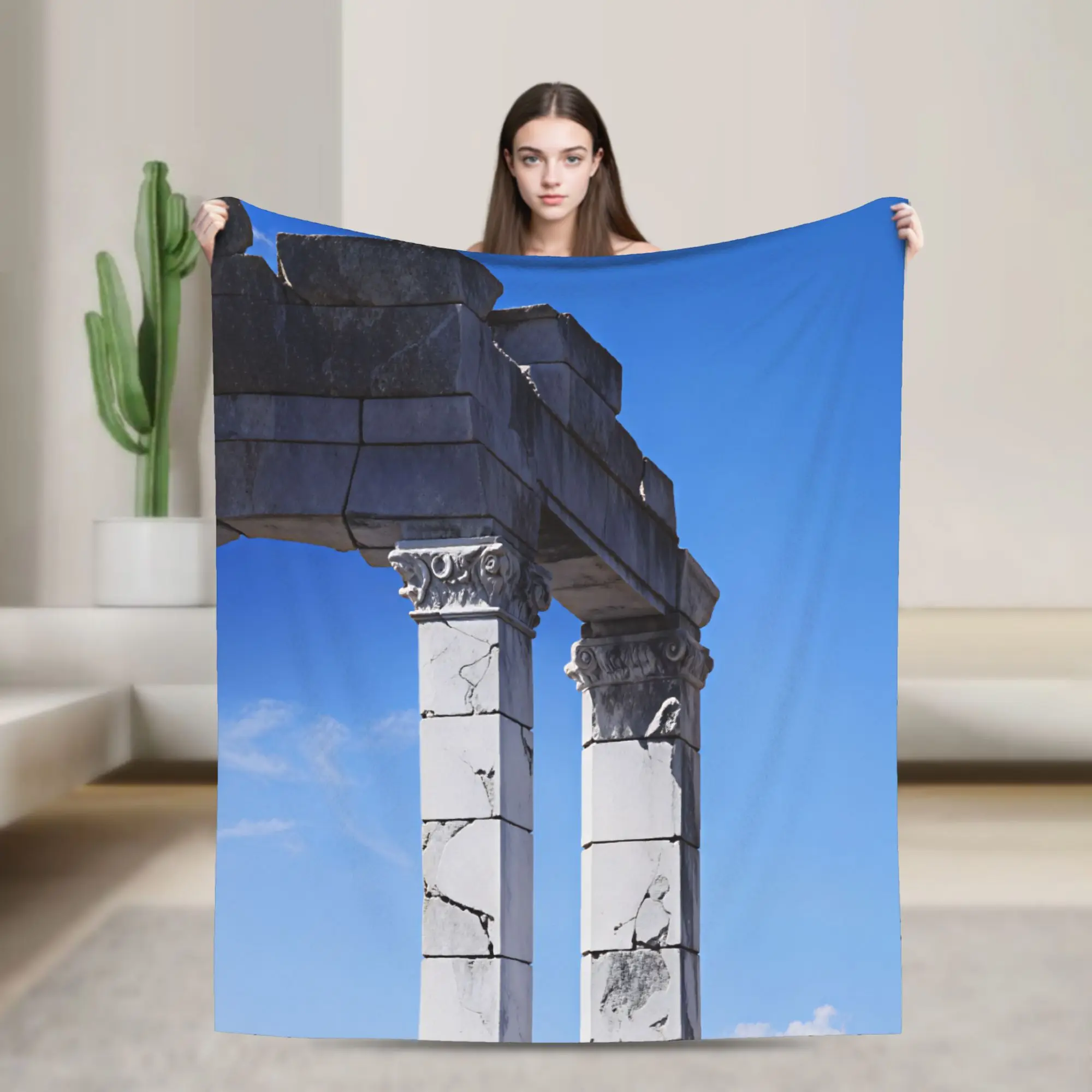Never Forget Greek Architecture  Blanket  Warm Soft  Plush Throw Blanket For Couch Chair Picnic Flannel Bedspread Bed Cover