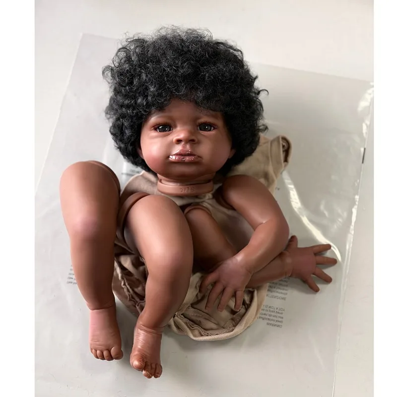 20 Inch Dark Skin  Reborn Doll Kits Lanny Unfinished DIY Handmade Reborn Doll Parts with Rooted Hiar