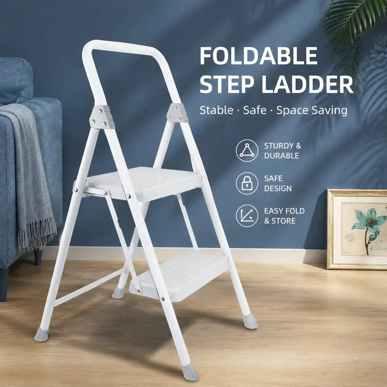 Heavy-Duty Folding Herringbone Step Stool for Kitchen, Bathroom & Indoor Cleaning – 2-Step Household Ladder