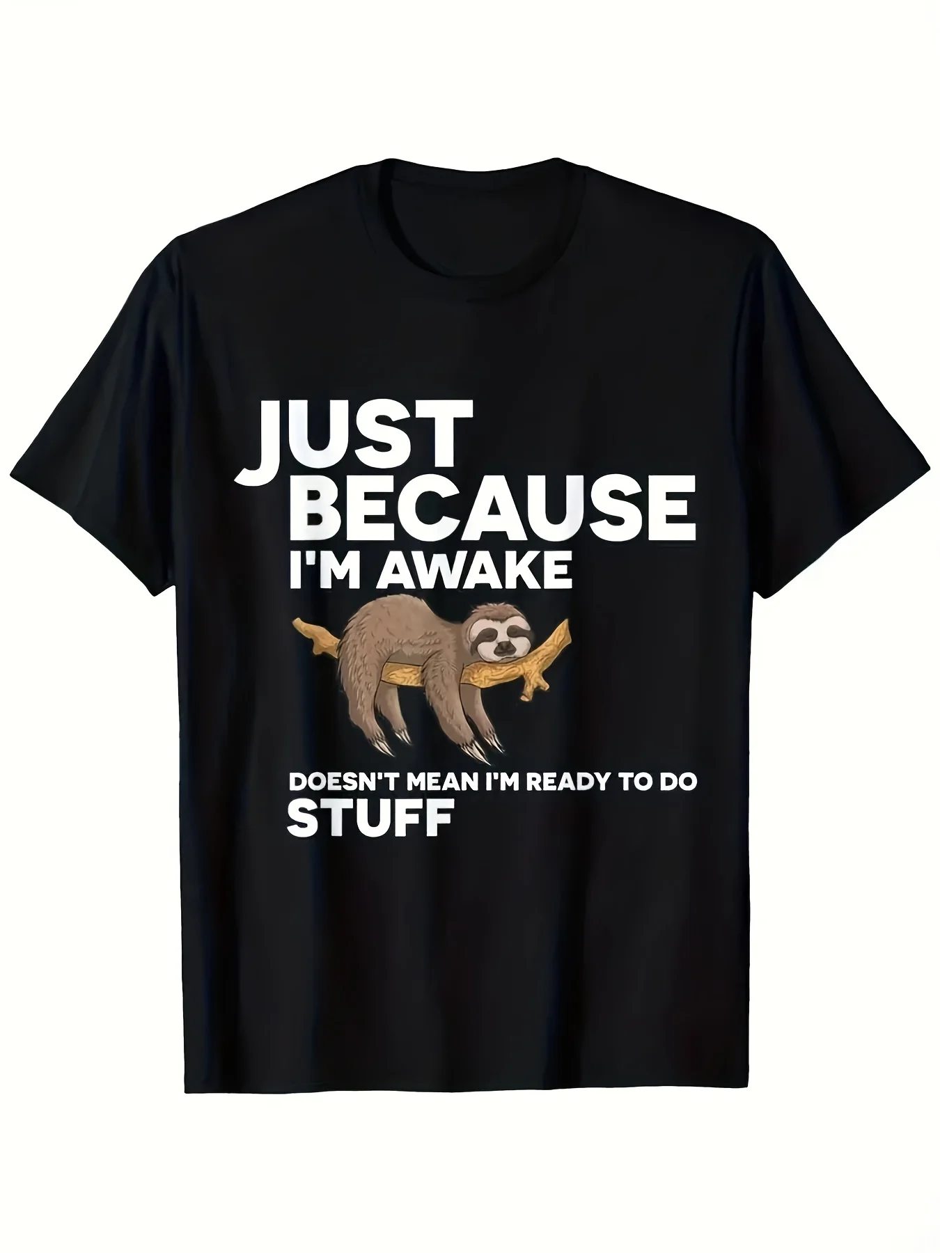 Funny Just Because I'M Awake Men'S Graphic T-Shirt - M2 Thickened, Regular Short Sleeve T-Shirt, Sloth Design, ,  Sizes Casual Wear