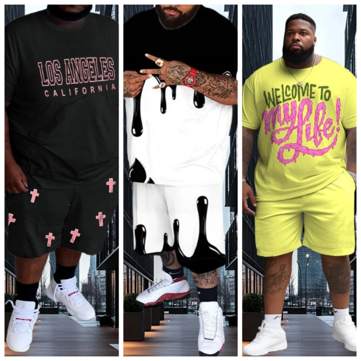 

25/26 New Summer Set Men's T-shirt Trendy American Street Printed Round Neck Men's Set Trendy Handsome Sports Two Piece Set