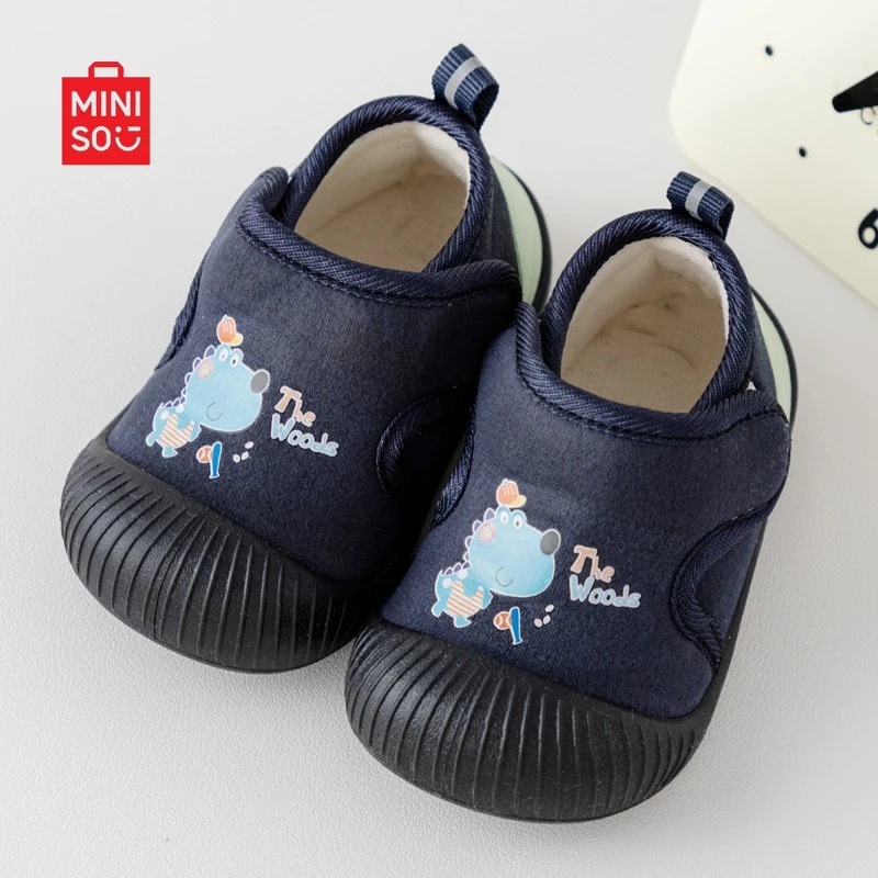 

Miniso 2025 Baby First Walkers, Non-Slip Soft Sole Fleece-Lined Warm Booties Cartoon Design for Infants & Toddlers