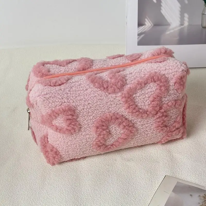 Lightweight Makeup Bag with Handle Soft Love Print Travel Cosmetic Storage Organizer for Outdoor Activities