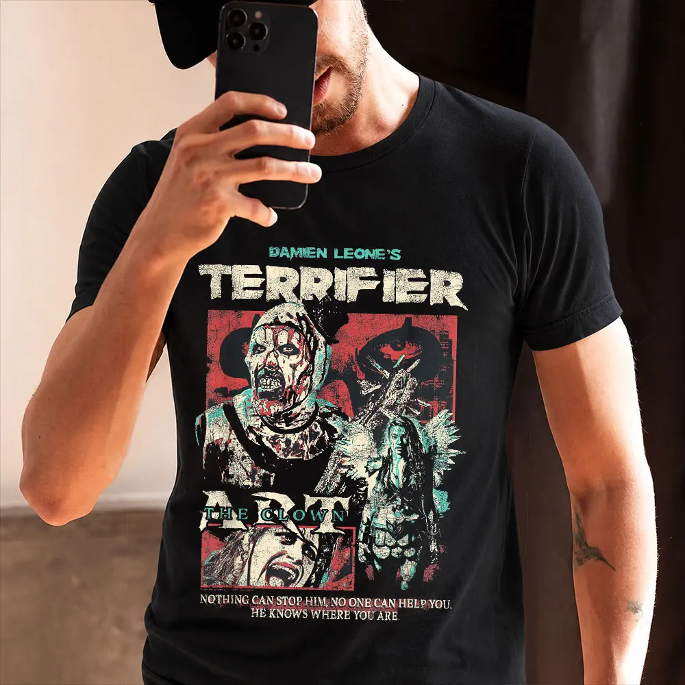 Nothing Can Stop Him Retro Horror Movie Terrifier Art The Clown Killer Scary Halloween Gift T Shirt Short Sleeve Graphic tee