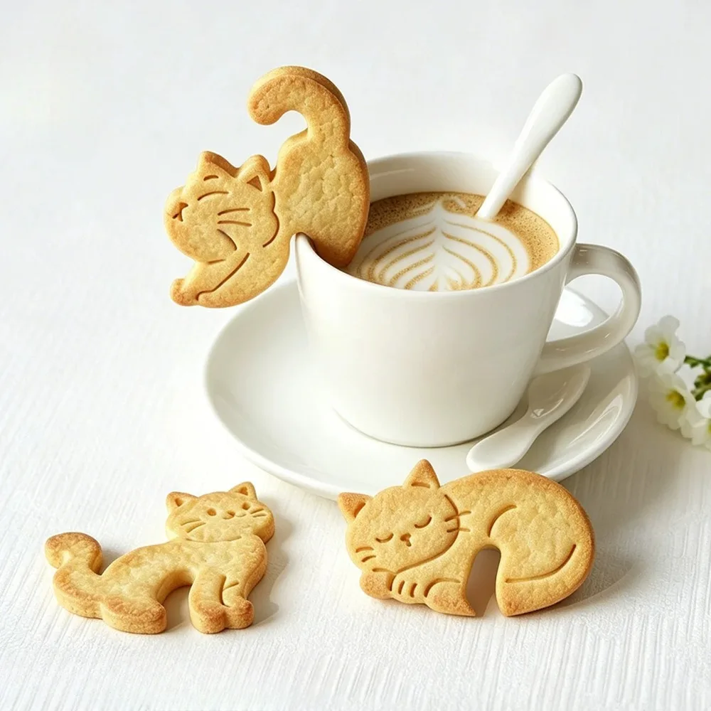 Hängende Tassen-Katzenkeksform, Cartoon-Tier-Katzen-Ausstechform, 3D-Kekse, Fondantform, Kaffeetassen-Kuchendekorations-Backform