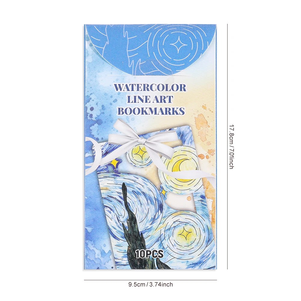 10 Pcs Van Gogh Painting Watercolor Bookmarks DIY Coloring Book Set with Floral Letter Designs for Back to School Birthday Gift view 6
