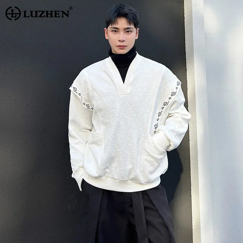 LUZHEN 2024 New Autumn Long Sleeve Sweatshirt Men's Pockets Splicing Design Casual Tops Plain Street Loose Trendy T-shirt LZ6433