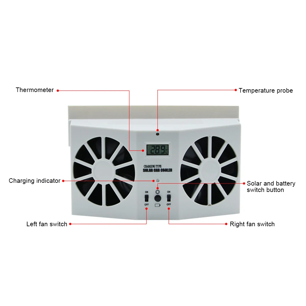 Solar Dual Fan Vehicle Cooling Tool Car Exhaust Fan Vehicle Front/Rear Window Radiator Fans Air Vent Conditioning Cooler System