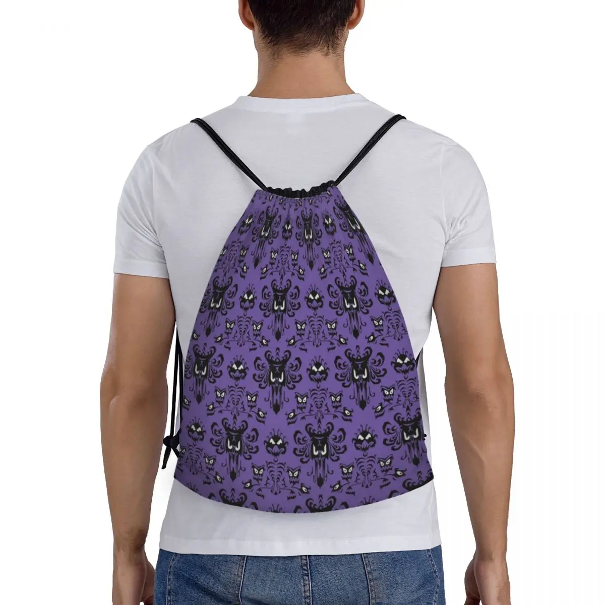 Sacos de cordão Halloween para homens e mulheres, mansão assombrada, portáteis, esportivos, academia, careta, fantasma, mochilas de compras, compras