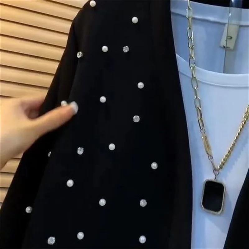 

Женское пальто 2026, новая весенне-осенняя куртка, элитная тяжелая промышленность, свободная верхняя одежда с бусинами для ногтей, топ, корейский женский вариант High Prais