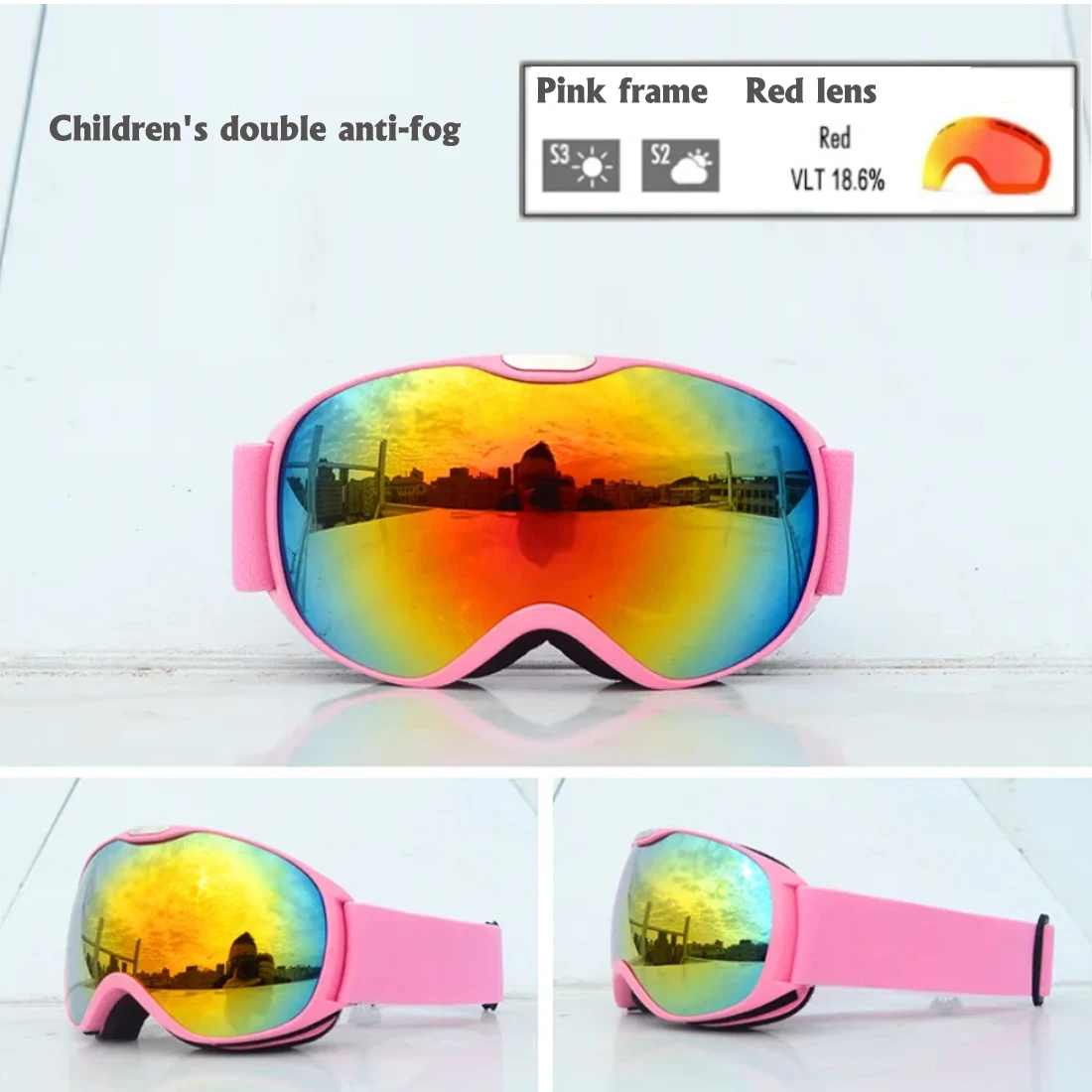 children\'s snow goggles, winter sports, ski goggles，UV protection, double-layer photochromic lenses