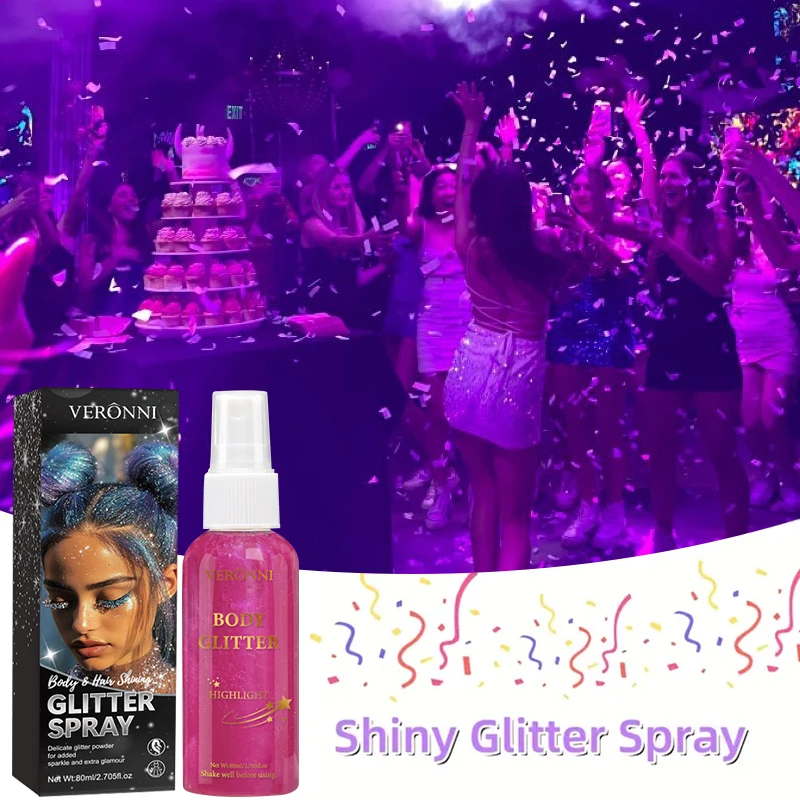 Glänzendes Glitzerspray, strahlendes Silber-Glitzerspray für Haare und Körper, sofortiges holografisches Highlight, funkelndes Schimmer-Make-up für Partys