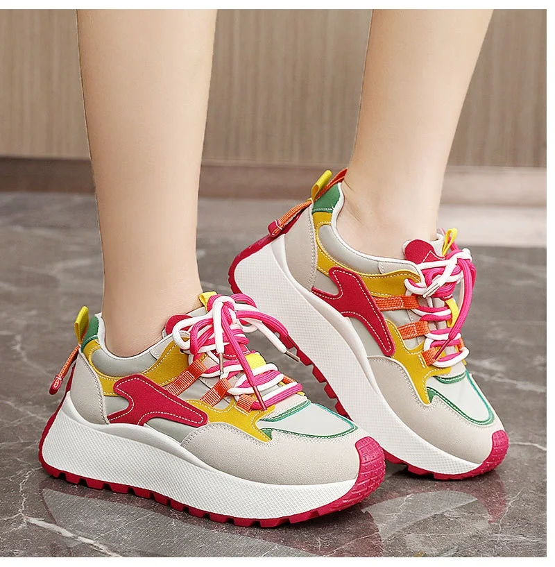 New lace up wedged trainers woman platform shockproof shoes women white faux leather sneakers students wedge sports shoes casual S12cb754aeed04140ae17281127d05930r