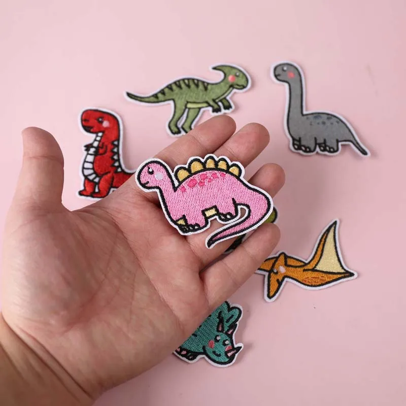 8pcs Dinosaur Animal Iron Patches For Clothing Kids Embroidered On Cute Anime Lot Sets Mixed Jackets Sew Diy Pack Bulk Wholesale