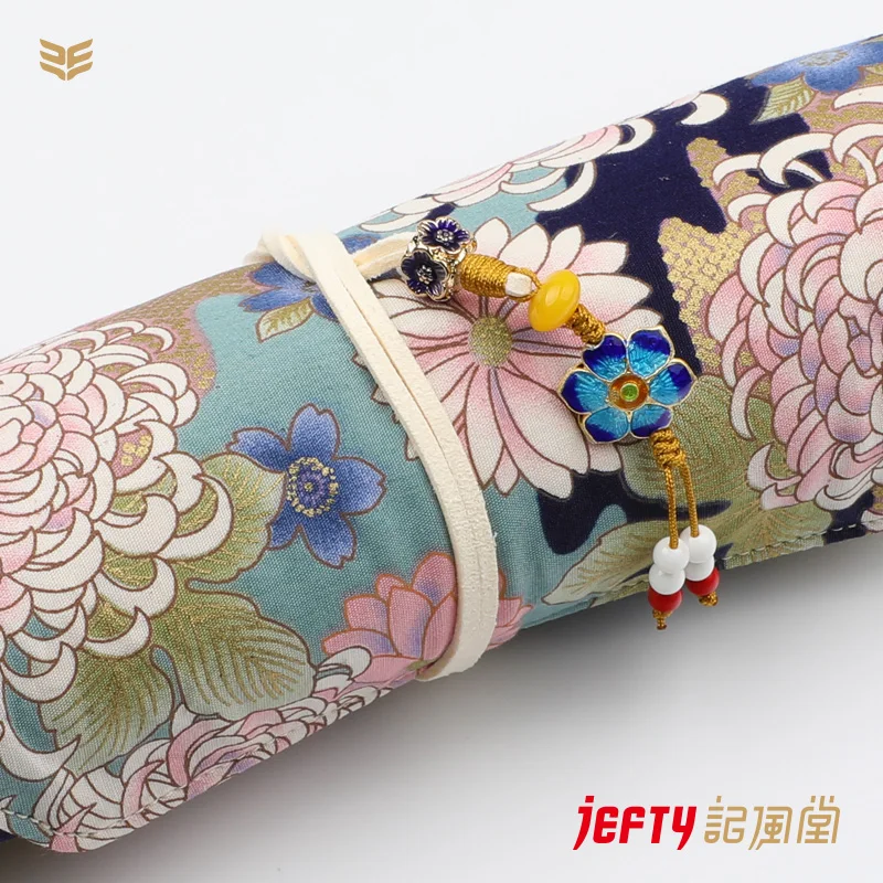 5 + 1 японская позолоченная сумка для ручек с цветами и ветром, замшевая многоупаковка для хранения ручек, занавеска, чехол для авторучки