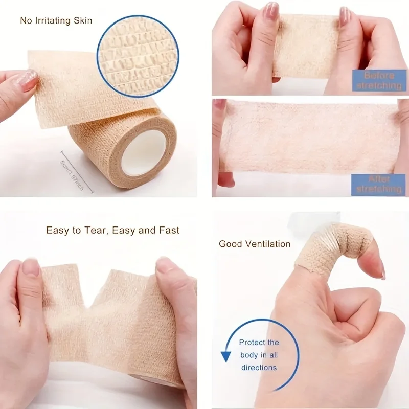 3Pcs Portable Elastic Self-adhesive Bandage, Breathable Sports Non-woven Wrap Finger Tape For Wrist Ankle Elbow Shoulder