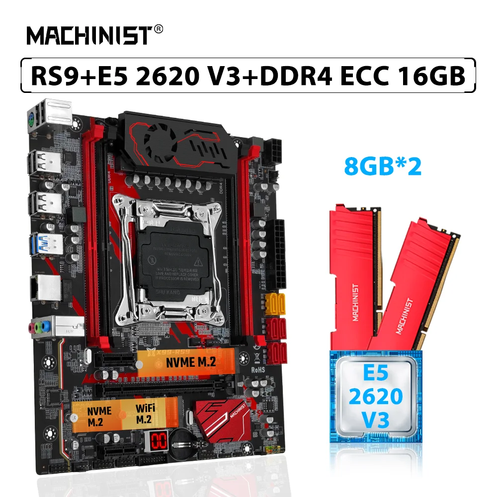 

MACHINIST X99 RS9 Motherboard Set LGA 2011-3 Kit Xeon E5 2620 V3 CPU Processor 16GB=2pcs*8GB ECC DDR4 Memory RAM NVME M.2 SATA