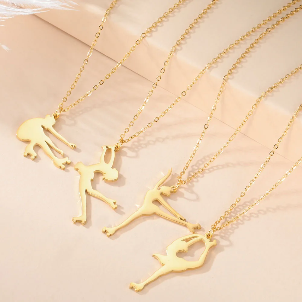 COOLTIME Figure Ice Skater Women Necklace Stainless Steel Roller Skating Sport Pendant Choker Jewelry Gift Trend