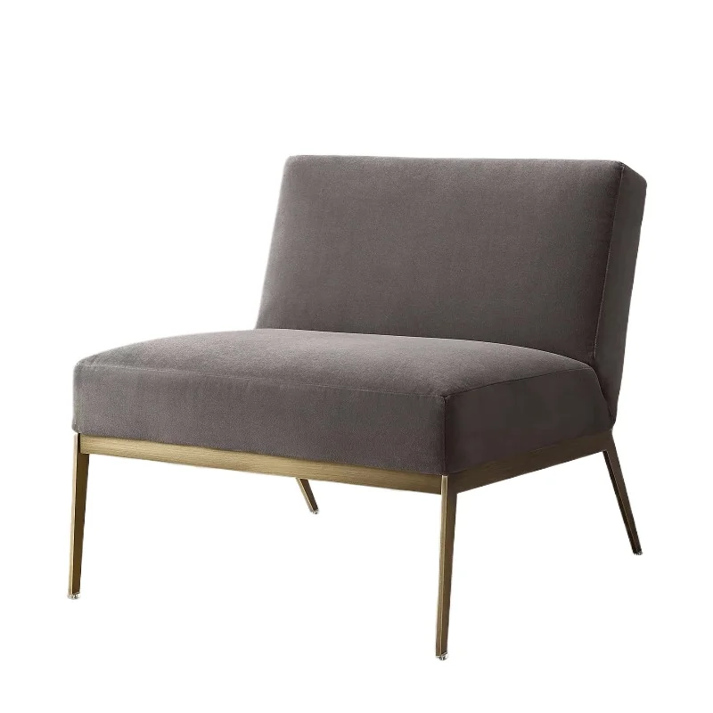 

American living room first-layer cowhide casual sofa chair, Italian light luxury modern simple metal fabric single sofa chair