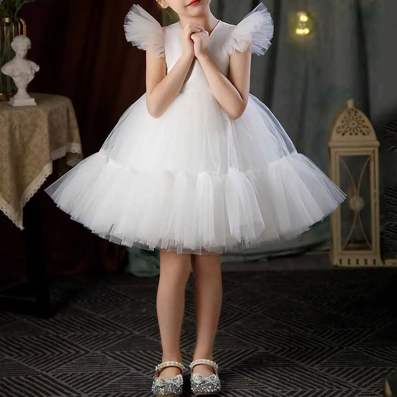 

Элегантное платье принцессы для девочек, летнее Новое Детское Сетчатое платье-пачка с рукавами «летучая мышь», милая детская одежда для дня рождения, свадебное платье