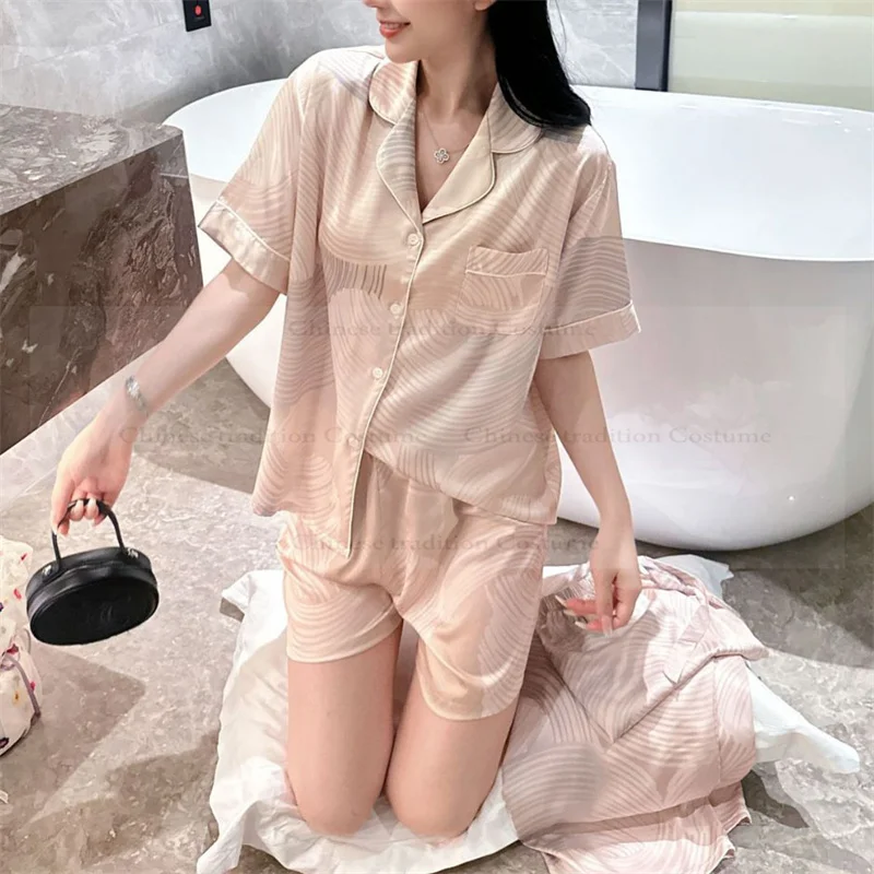 2025 été automne nouveaux pyjamas 3 pièces chemise Shorts femme Satin Homewear luxe vêtements de détente pantalon tenue femmes vêtements de nuit
