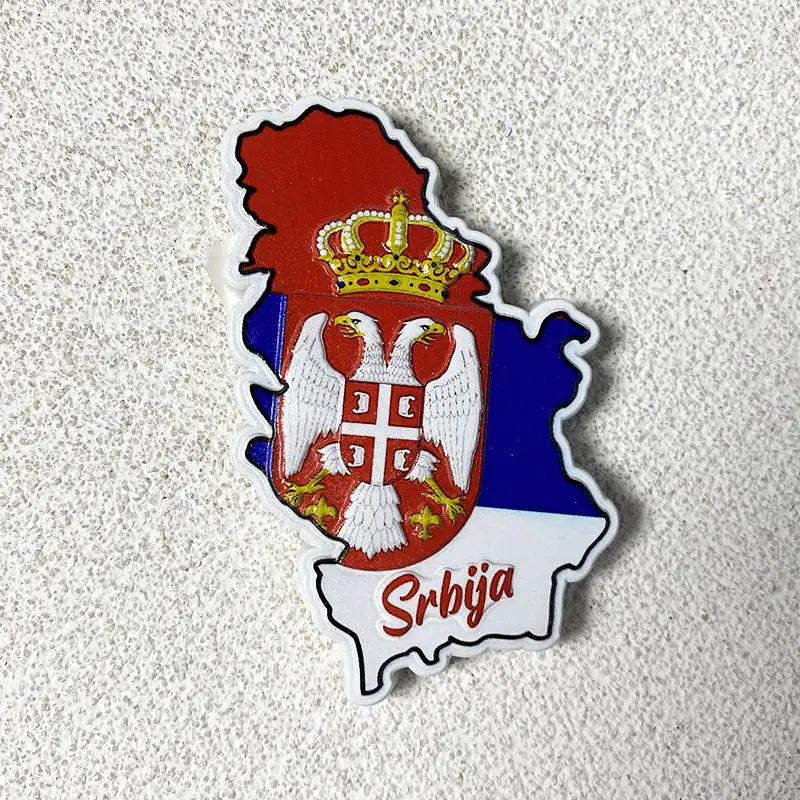 

Serbia Tourist Commemorative Crafts Creative Crown Flag Three-Dimensional Decoration3dPainted Refrigerator Magnet Gift