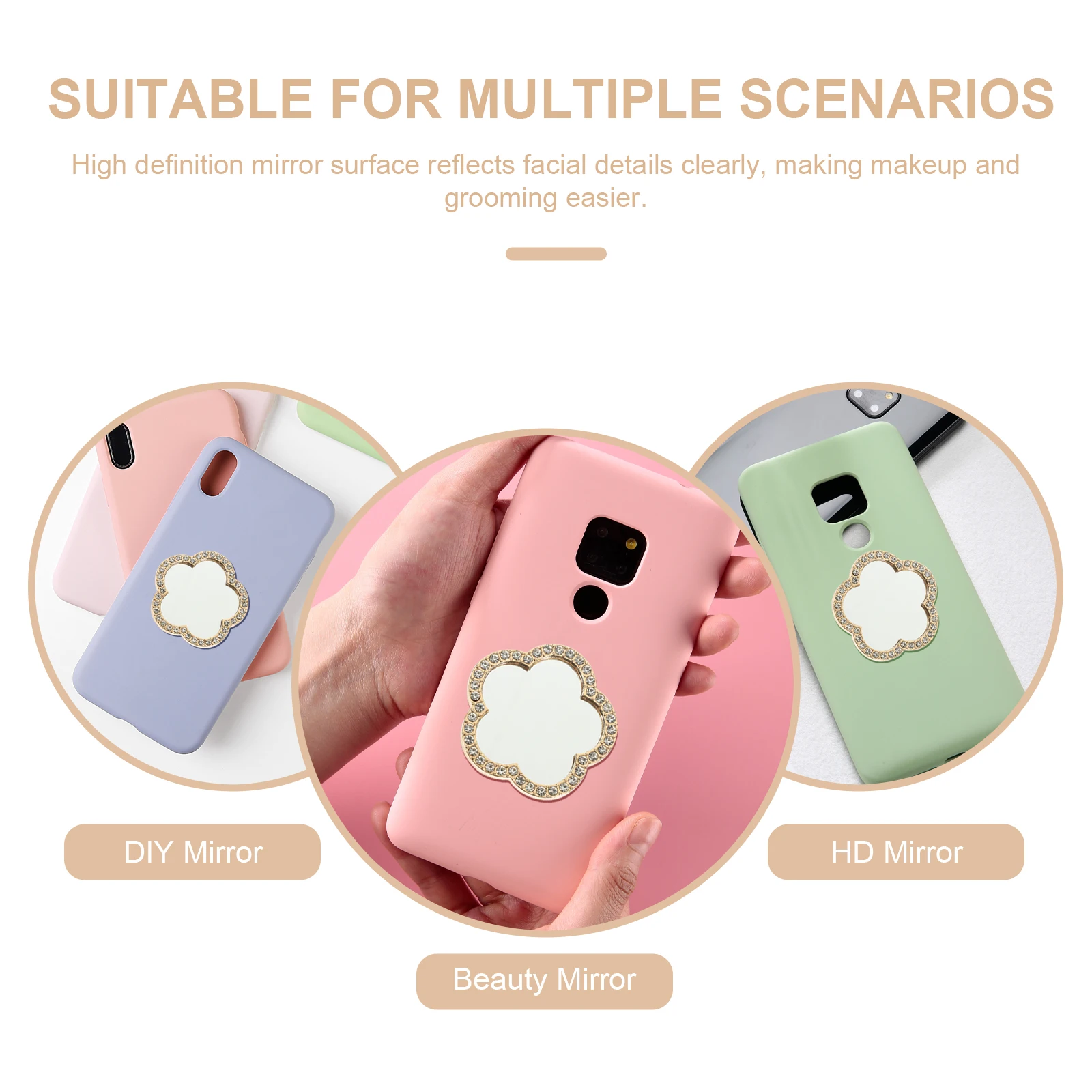 

6Pcs Phone Mirror Flower Shape Rhinestone Compact Mini Mirror for Selfie Camera Live Streaming Accessory Streaming Accessories
