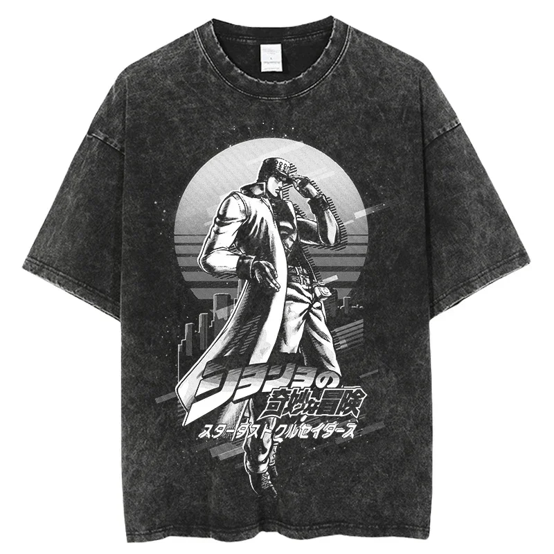 

Wholesale Anime JoJo's Bizarre Adventure Vintage Washed Tshirts jojo T Shirt Harajuku Oversize Tee Cotton fashion Streetwear