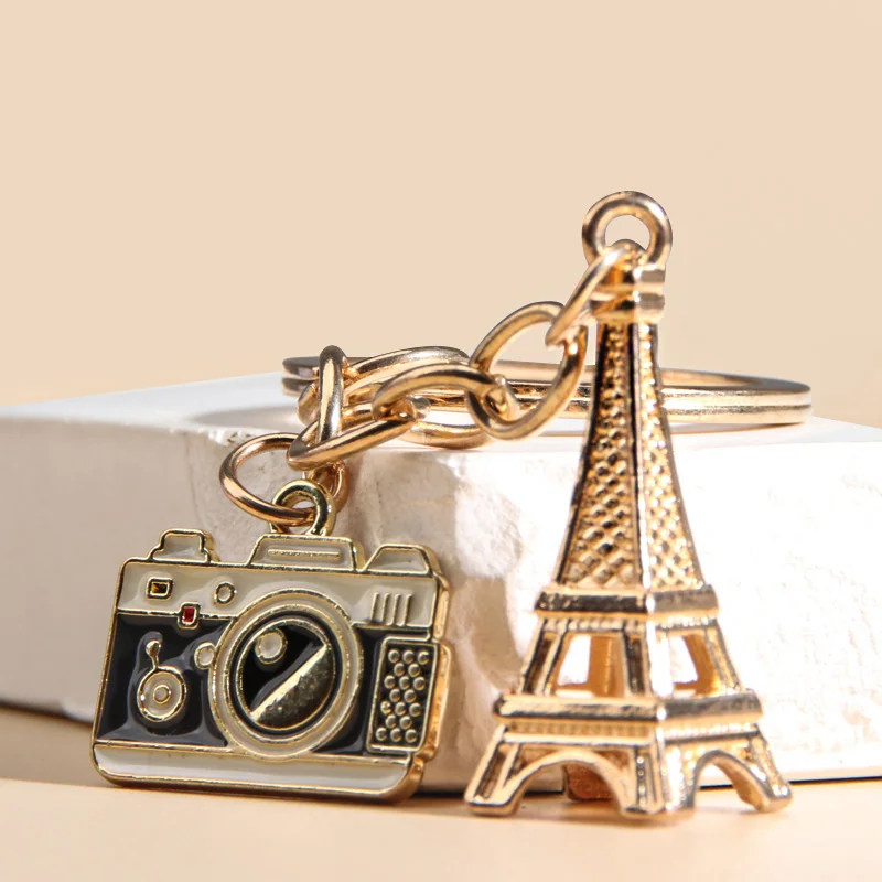 Enamel Camera Keychains  Creative Metal Iron Crafts Eiffel Tower Model Key Rings For Friend Women Men Gift Jewelry