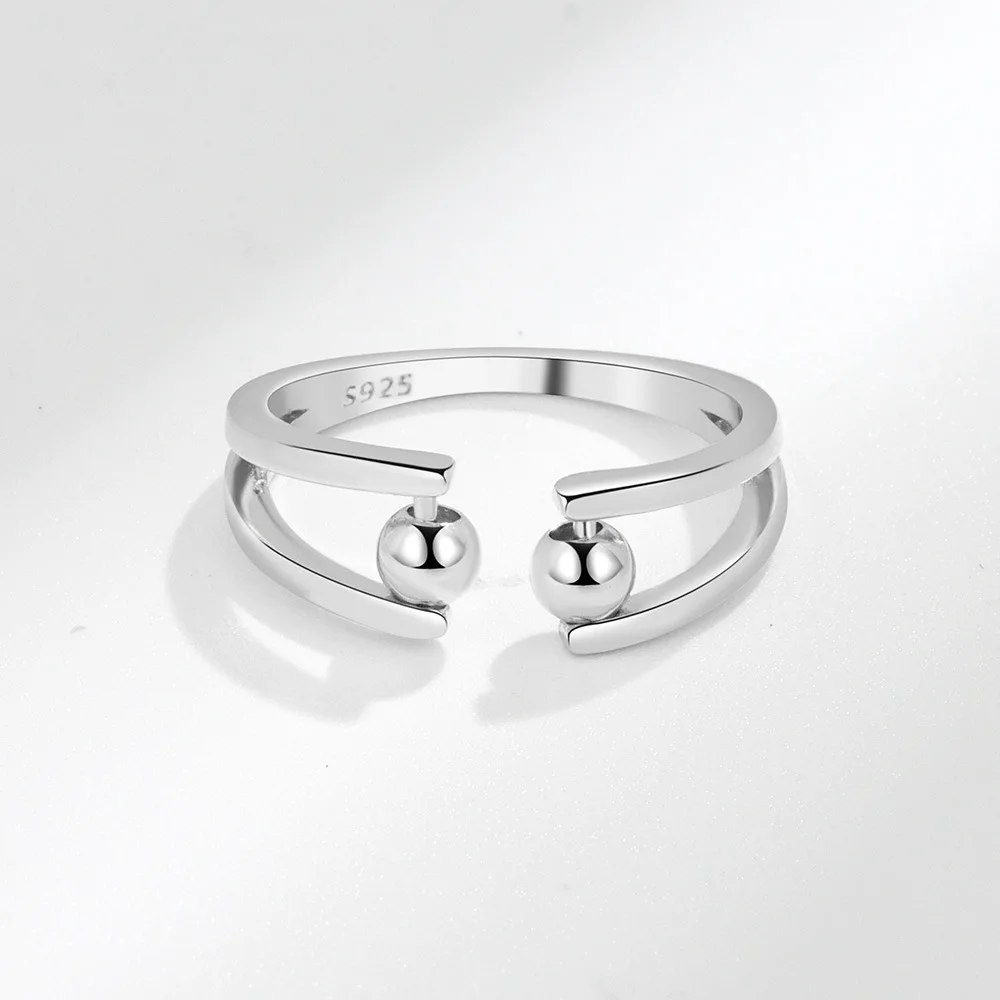 Trumium 100% S925 Sterling Silver Anti Fidget ring Adjustable Opening Bead Rings for Women's Finger Rotation Ring