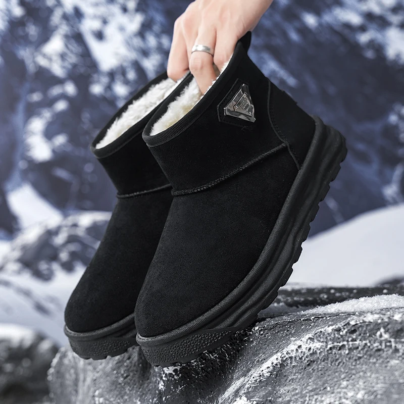 Fashion Male Winter Warm Ankle Snow Boots Cozy Fleece Inner Lining Thick Cushioned Platform Sole For Outdoor Wear