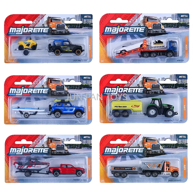 Original Majorette City Trailer 1/64 Conjunto de Caminhonete e Reboque em Metal Fundido, Modelo de Carro Colecionável Educacional, Brinquedos para Meninos, Presente