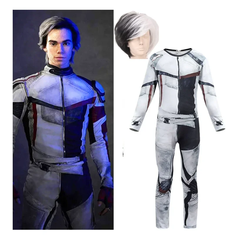 Boy Descendants 3 Carlos Jumpsuit Wig Cosplay Costume 3D Printed Zentai Suit Child Birthday Party Halloween Costumes For Kids