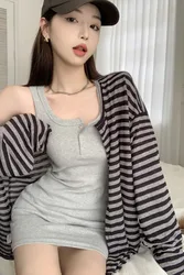Striped Woman Tshirts Long Sleeve Single Breasted Shirts Jackets 2023 Ropa Mujer Oversized Tops Casual Fashion Y2k T Shirts