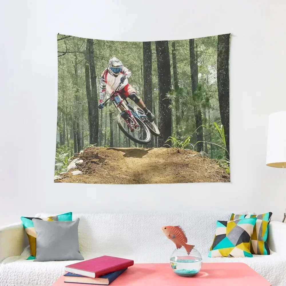 

Mountain Biker over Jump. Tapestry Decorations For Your Bedroom Korean Room Decor Tapestry