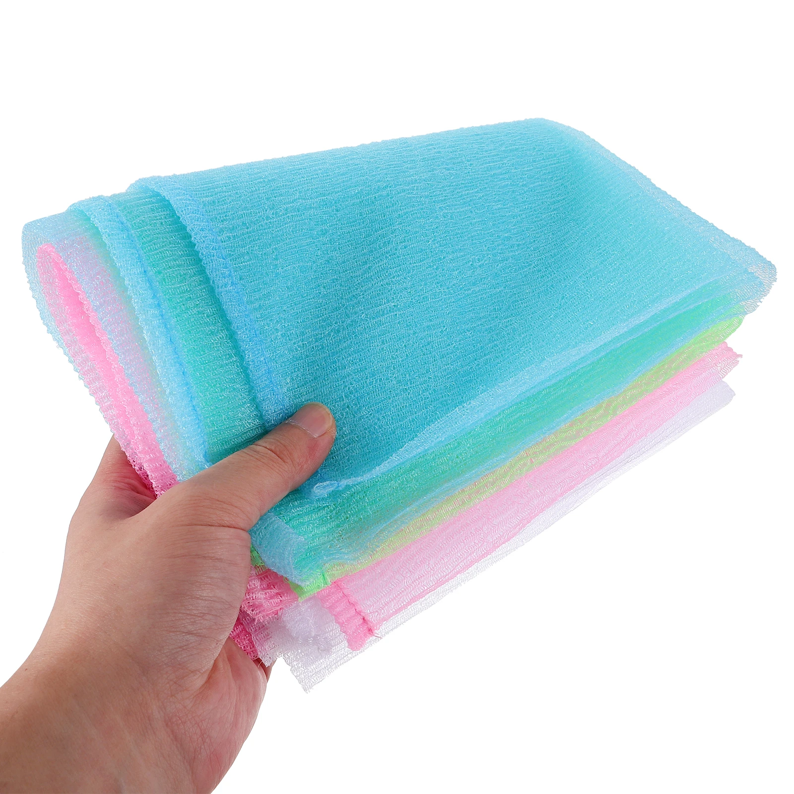 

4pcs Back Scrubber Towel Body Wash Cloth Shower Exfoliating Bath Foam Nylon Soft Long Shape Green White
