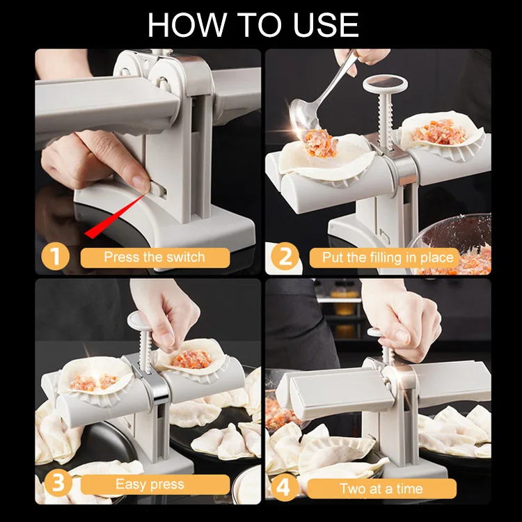 Máquina automática para hacer dumplings de doble cabezal, máquina automática para hacer empanadas, envoltura dos a la vez
