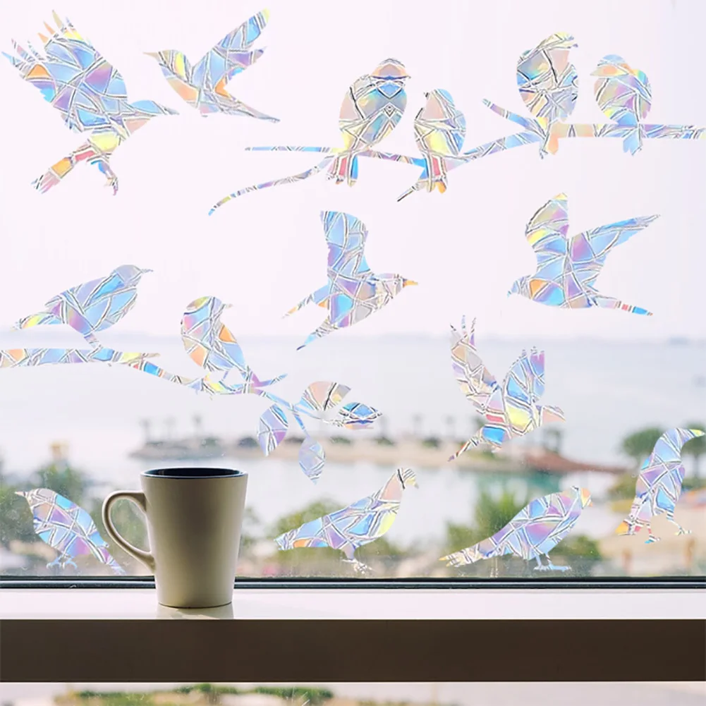 Bird Rainbow Suncatcher Window Stickers For Baby Kids Rooms Home Decortion PVC Glass Window Decals To Save Birds From Collisions