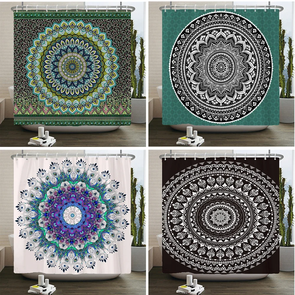 

Boho Mandala Printed Shower Curtain Mildew Washable Curtain With Hook Bathroom Decorative Curtain 3D Shower curtains 240*180cm