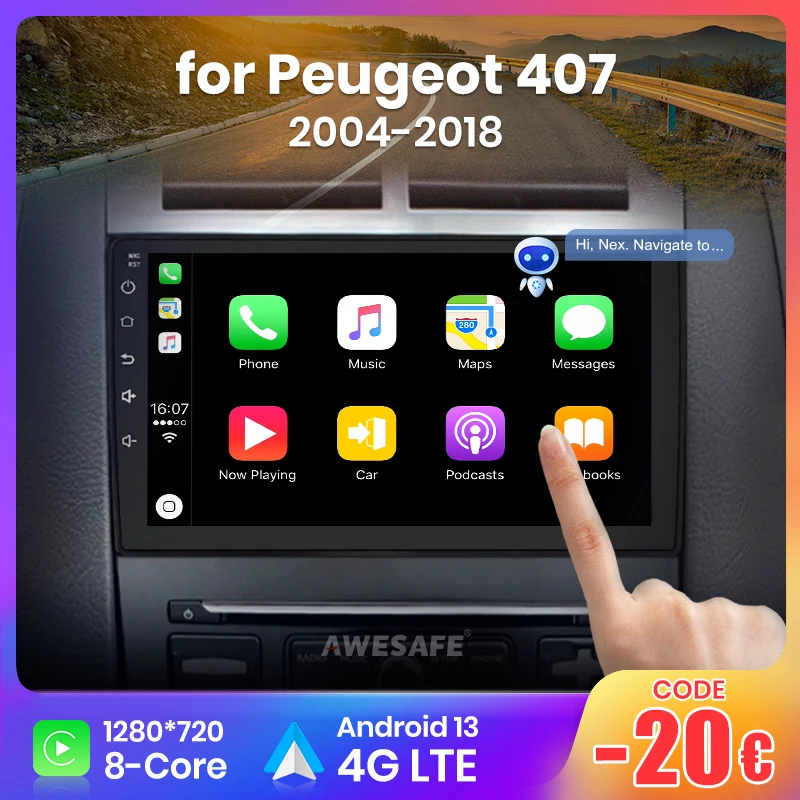 AWESAFE Wireless CarPlay Android Auto Radio for Peugeot 407 2004 2005 2006-2010 2011 Car Multimedia Player GPS 2din autoradio