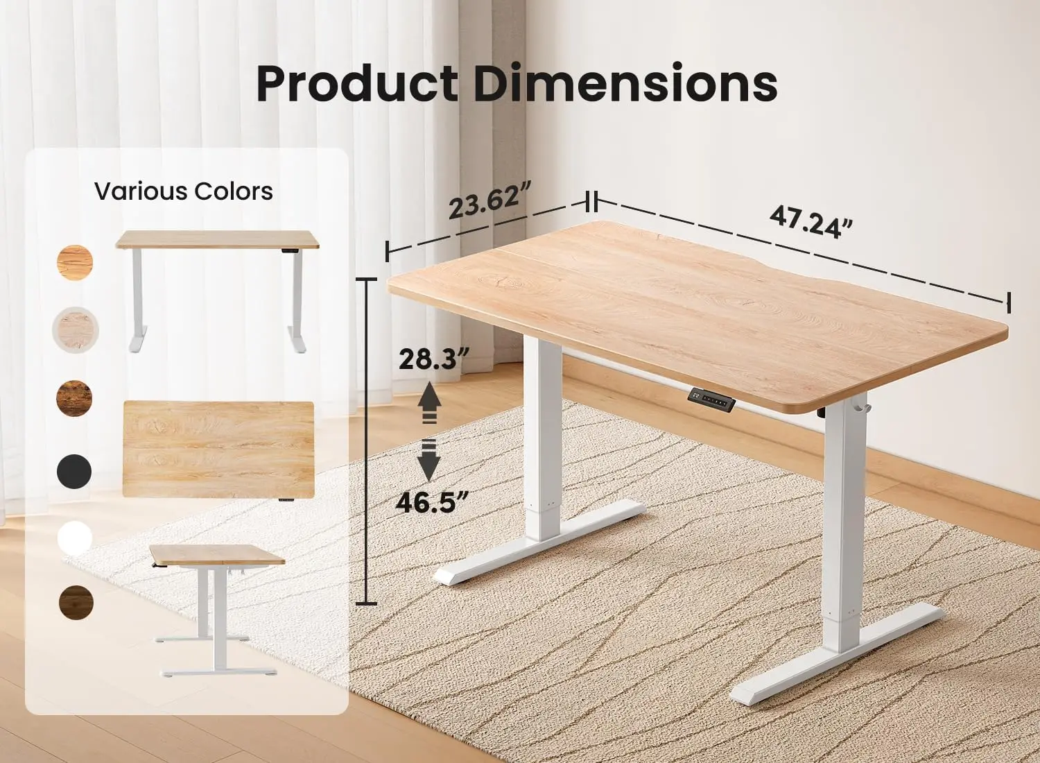 White Frame/Maple Top Standing Ergonomic Electric Height Adjustable Computer Office Desk with Splice Board