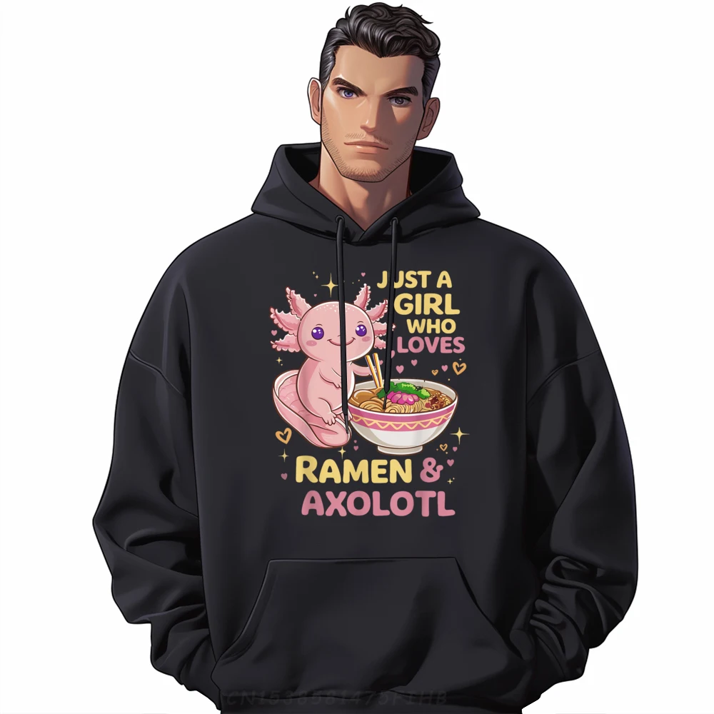 

Axolotl Kawaii Just A Who Loves Ramen and Axolotls Streetwear Spring Tshirts Men New In Hoodies & Sweatshirts Long Sleeve