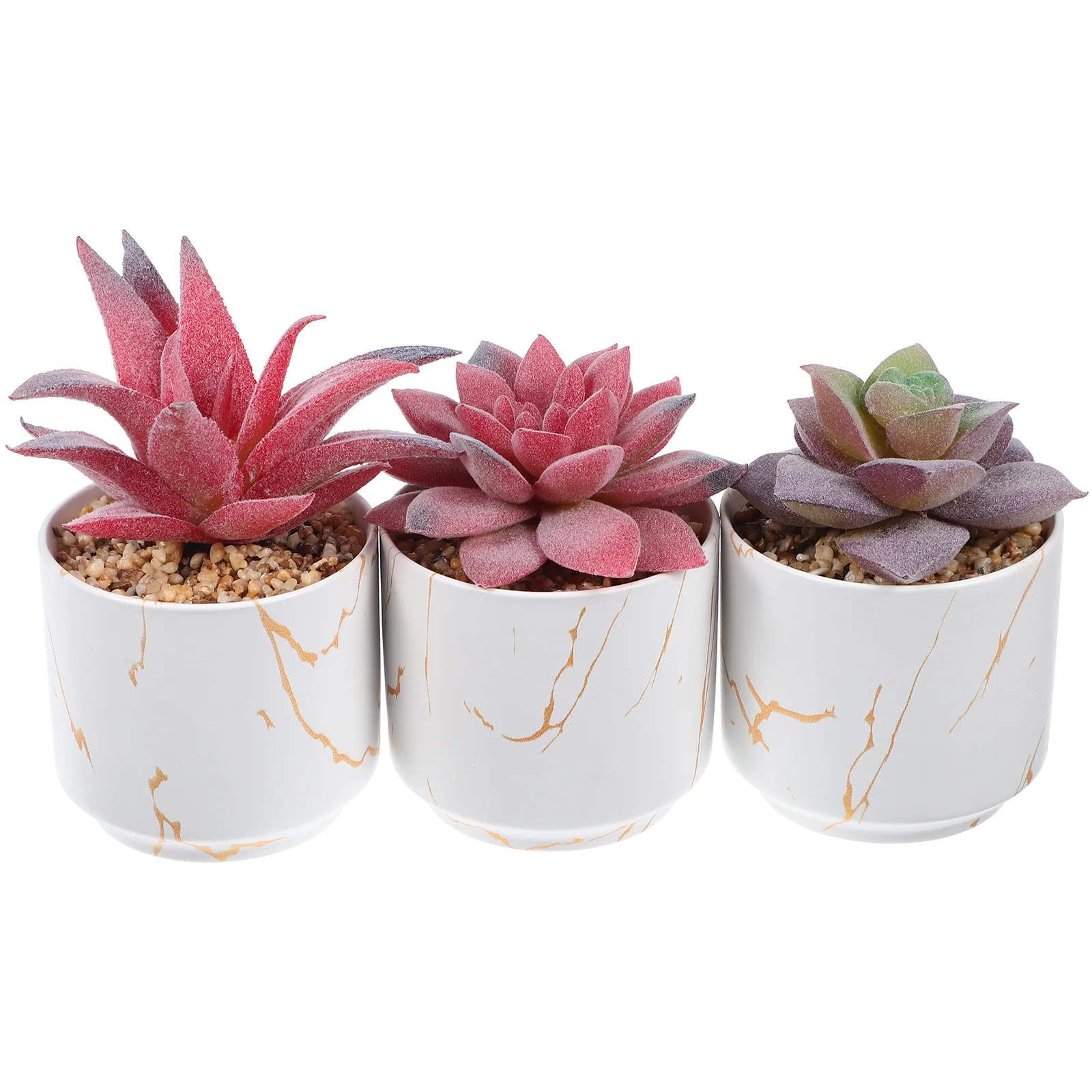 

3 Pcs Gold Pattern White Background Ceramic Cup Fake Plant Artificial Succulents In Pots Office