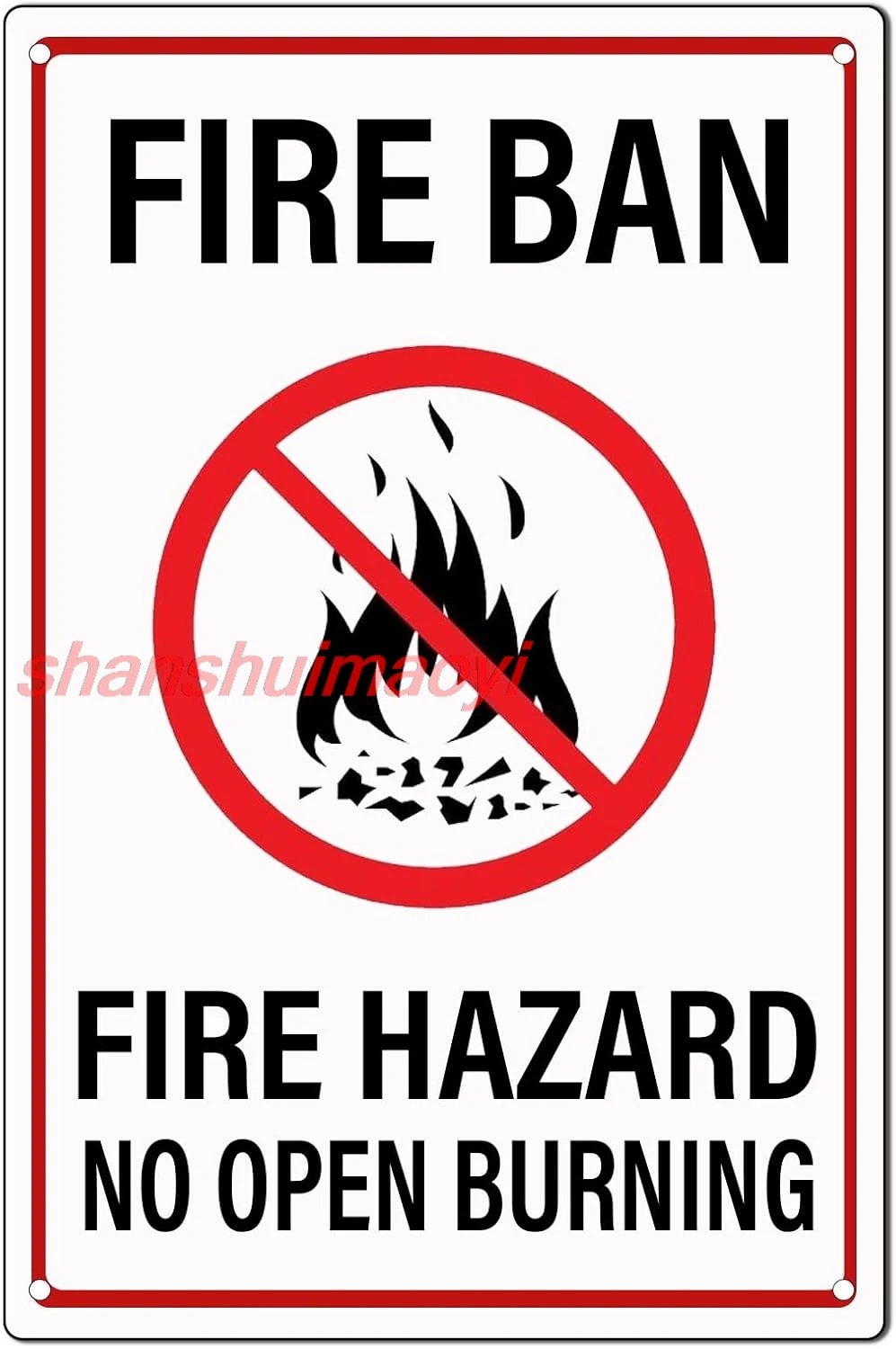 Fire Ban No Open Burning Fire Hazard Funny Warning Signs,Fire Prevention Camping Signs,No Fire Pit Sign Man Cave Decor For  7855