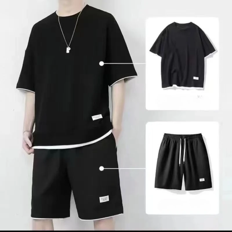 2026 Summer New Mens Set Linen Fabric Solid Color T-Shirt and Shorts Two Piece Set Men Sports Suit Fashion Breathable Tracksuit