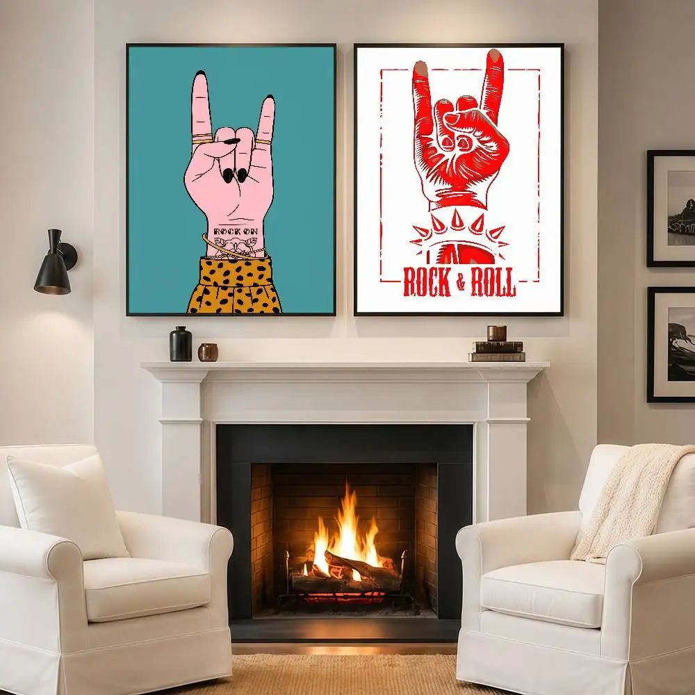 Rock And Roll Hand Gesture Posters Wall Art Retro Painting Home Room Cafe Club Dorm Wall Decor